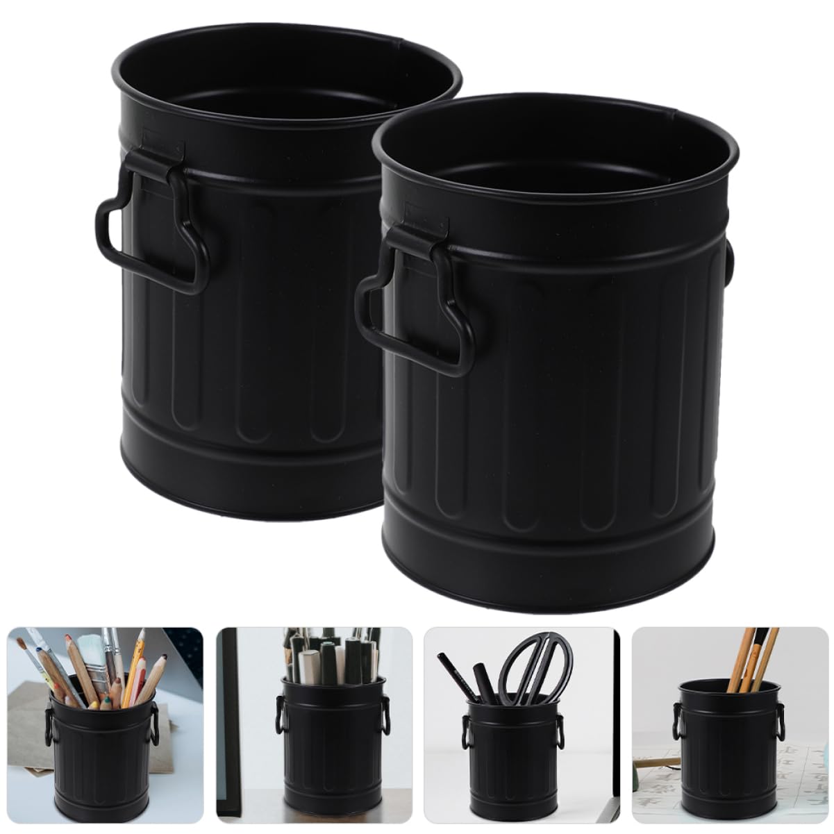 SHINEOFI 4 Sätze Stifthalter Für Mülleimer Schreibtisch Set Schreibtisch Box Büroorganizer Stifttaschenlampe Stiftekoffer Make-up-pinselhalter Tischstift-organizer Eisen Black 2 Stück * 4