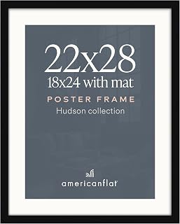 Americanflat 22x28 Poster Frame - Matted to 18x24 - Engineered Wood - Black