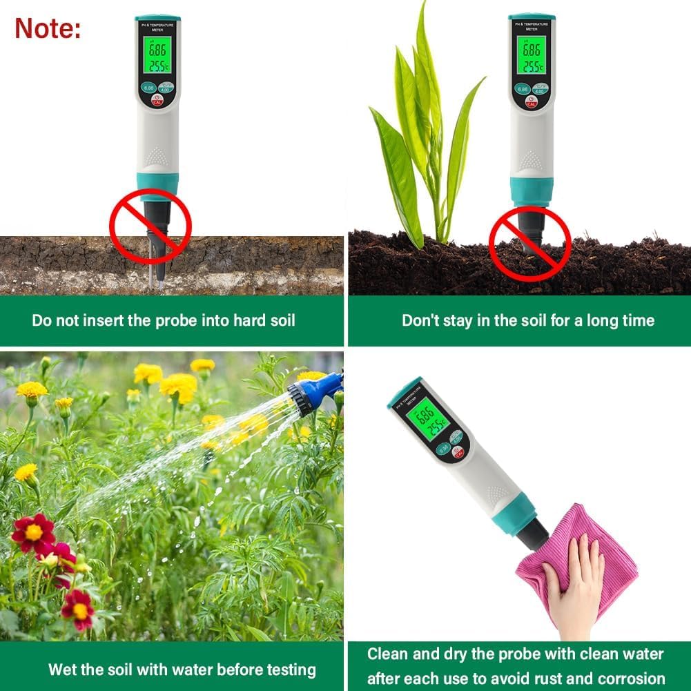 KEULEN Rilevatore di Terreno 2 in 1, Tester Digitale per PH/Temperatura del Terreno con Display LCD Retroilluminato, Misuratore di PH, Misuratore di Temperatura del Suolo, Sonda Ad Alta Precisione