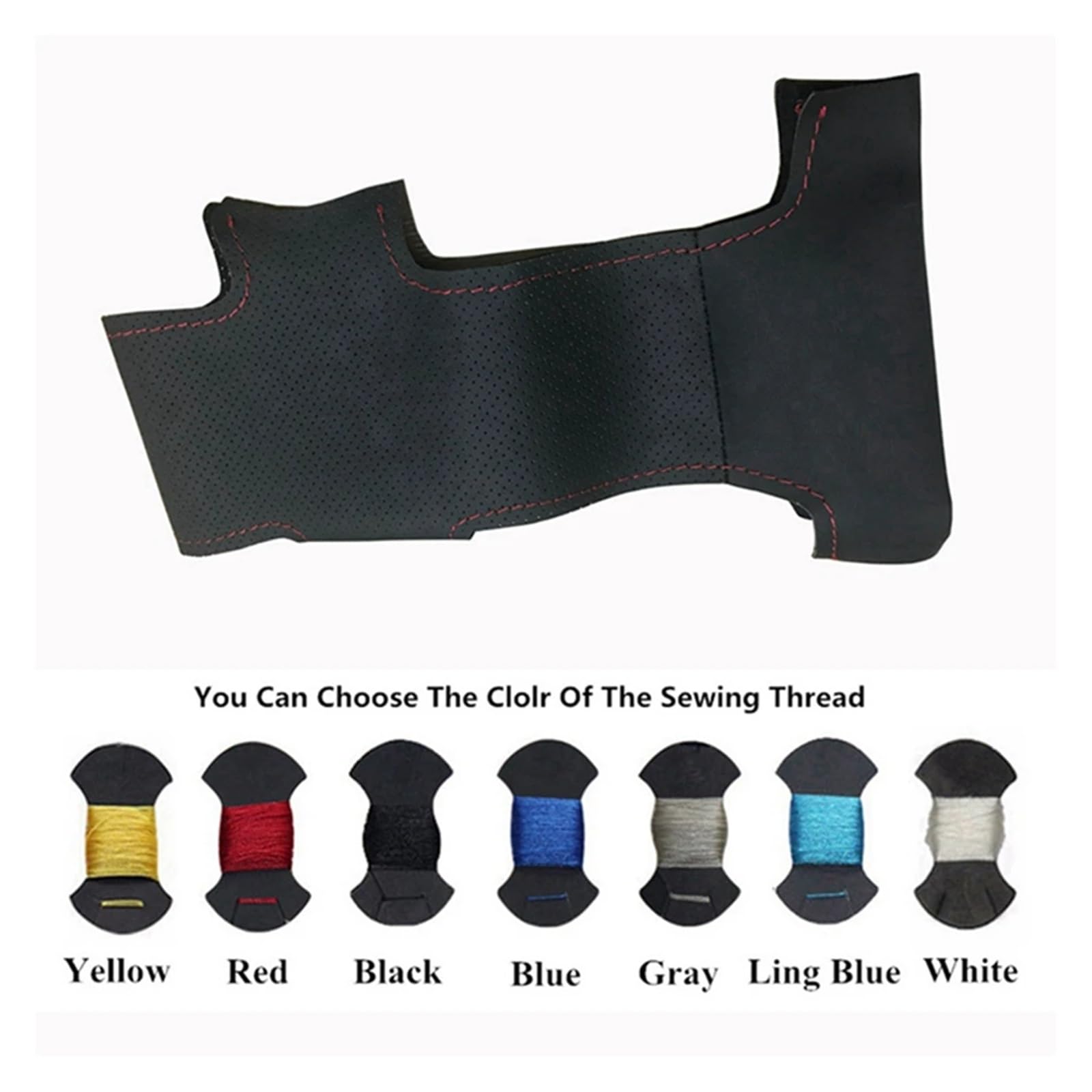 Lenkrad Schutzhülle Für Hyundai Für Santa Für Fe 2007 2008 2009 2010 2011 2012 DIY handgenähte rutschfeste Schwarze Leder-Autolenkradabdeckung Lenkradabdeckung(Farbe:Light Blue Thread)