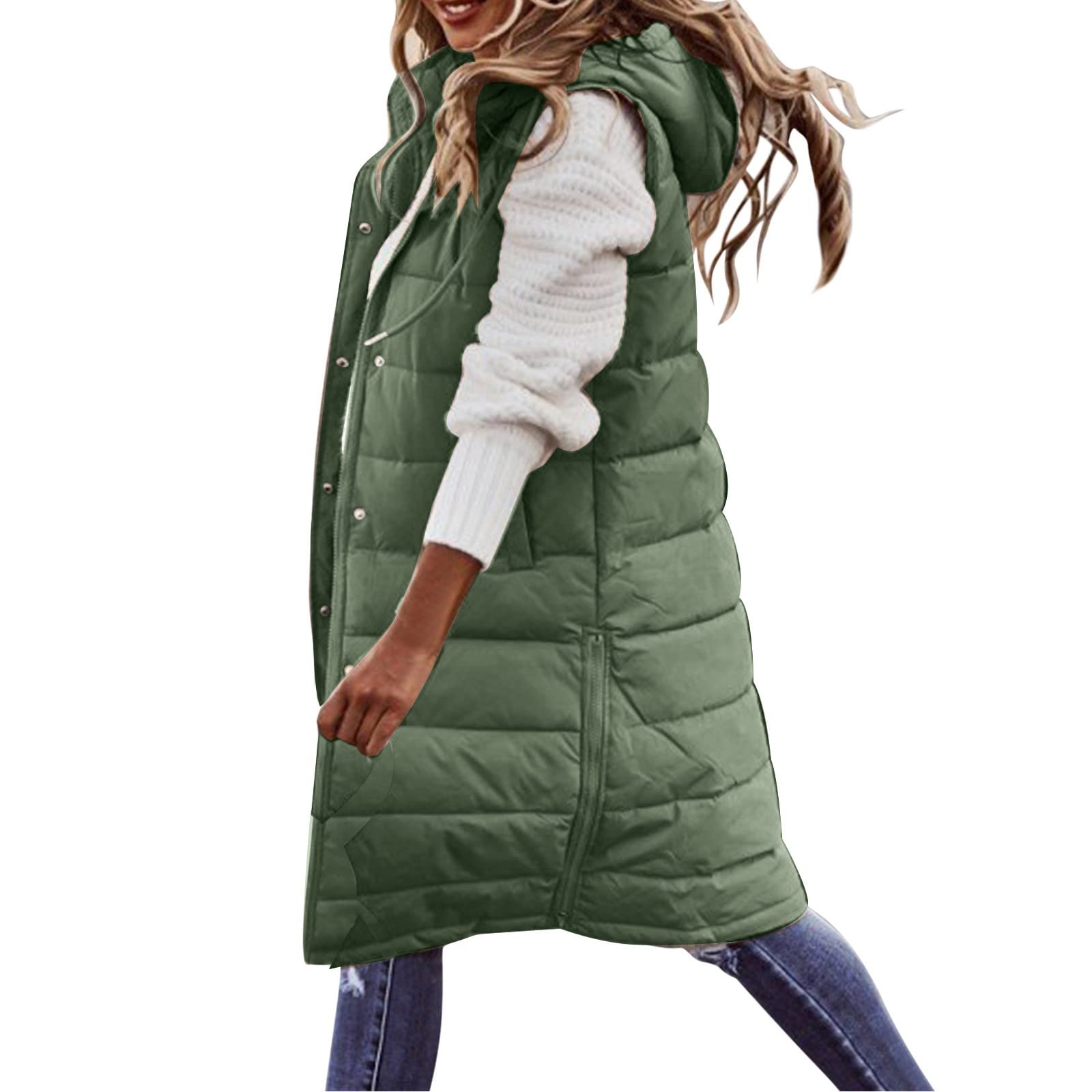 Long Vest Women's Quilted Vest: Outdoor Vest Windproof Down Vest Long with  Hood Winter Jacket Puffer Jacket Elegant Quilted Jacket Lightweight Extra