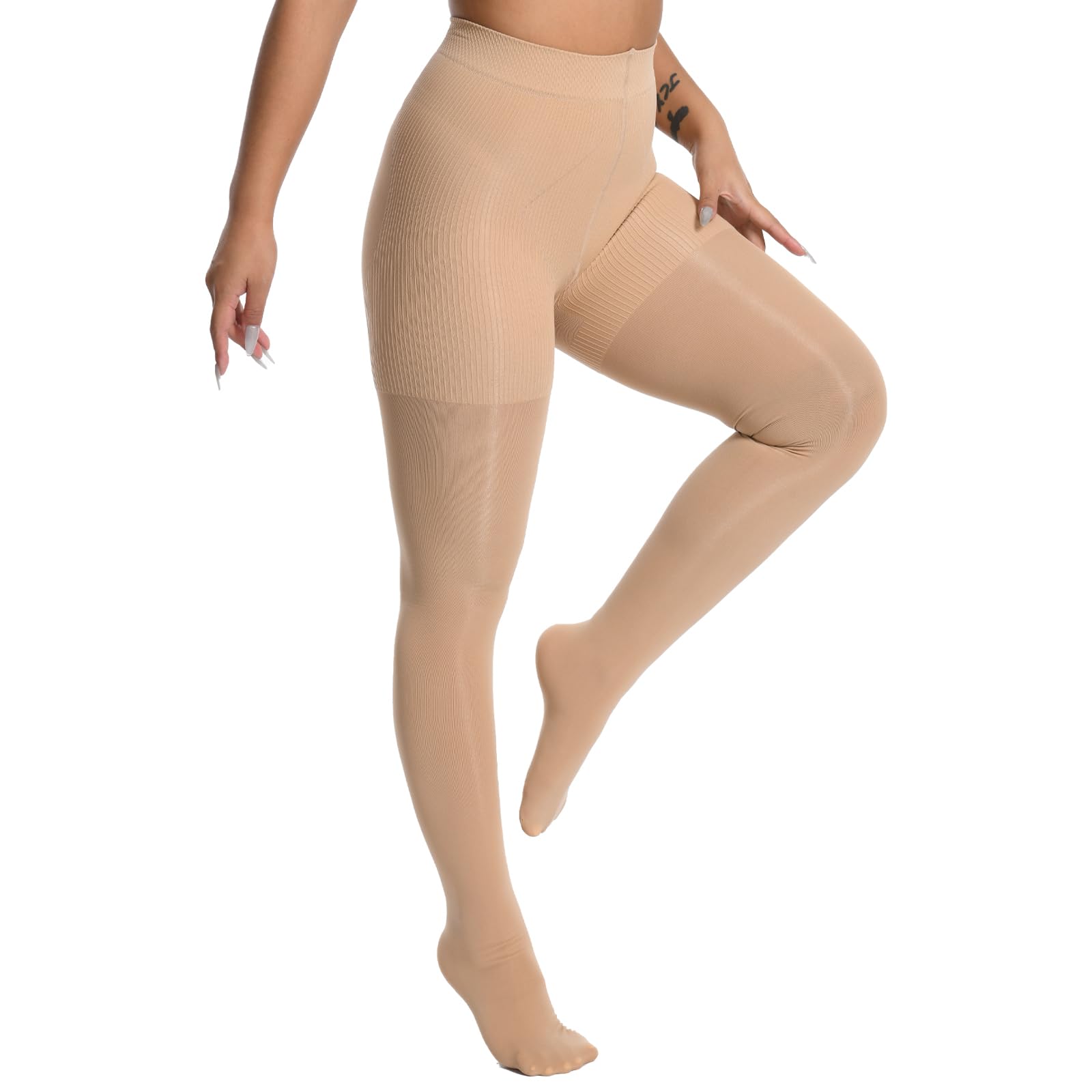 +MD Compression Pantyhose for Women Closed Toe 15-20mmHg Graduated Compression Tights High Waist Support Stockings