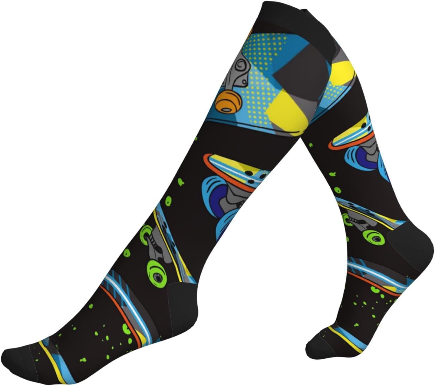 Skateboard Pattern Tight Fitting Women'S Men'S Knee High Running Socks