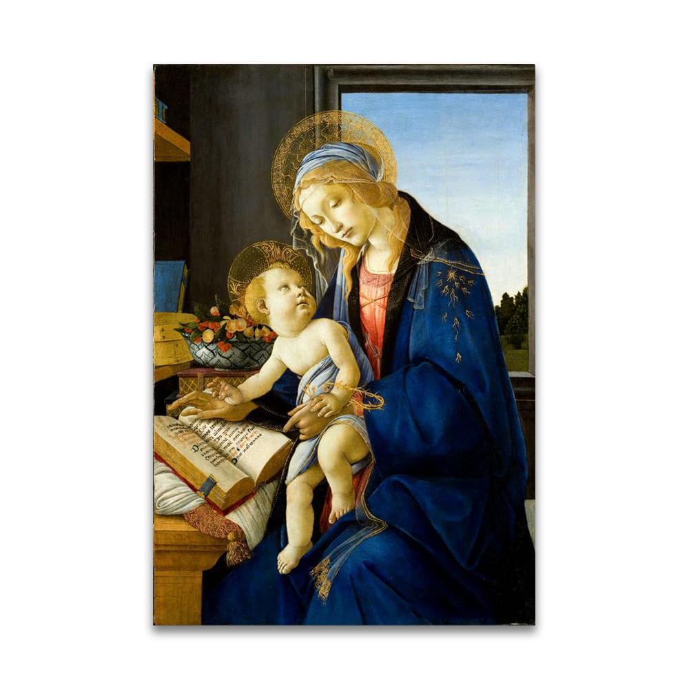 LZ6J8C9 Madonna of the Book By Sandro Botticelli - Religious Art Print Poster on Canvas - Famous Painting Canvas Wall Art (60 x 90 cm (23.7 x 35.5 in) / Frameless)