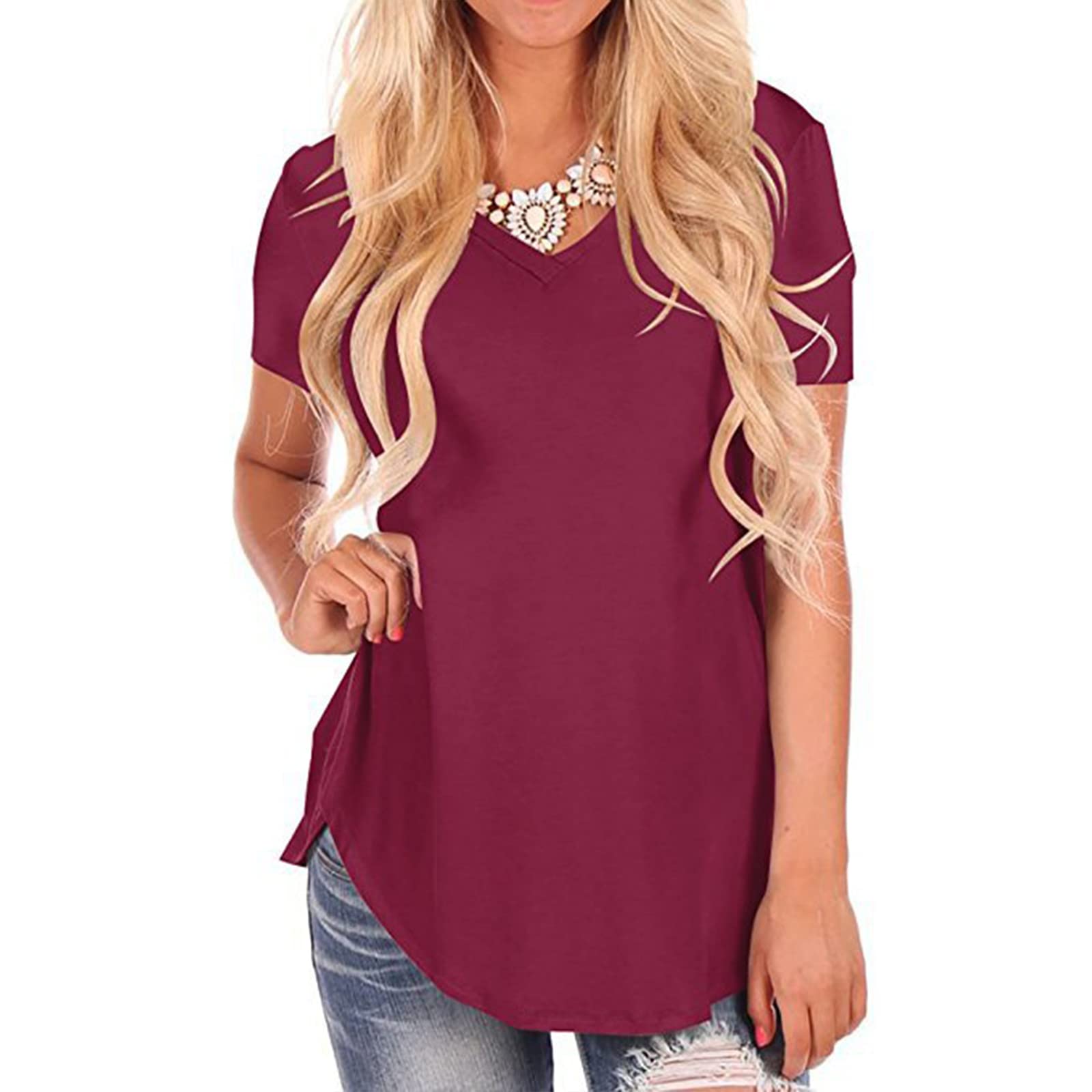 T-shirty Damskie Bawełniane Koszulki Z Krótkim Rękawem Stretch Crewneck Tee Ponadgabarytowe Oddychające T-shirty Wygodne Lekkie