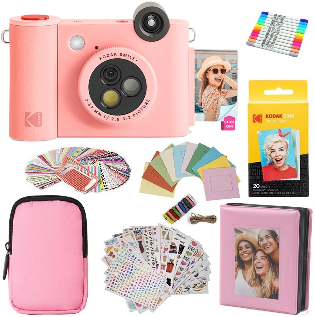 KODAK Smile+ 2-in-1 Digital Instant Camera & Photo Printer Gift Package + Bag + Zinc 20 Sheets + Album + Sticker & Marker - Pink-picture-17