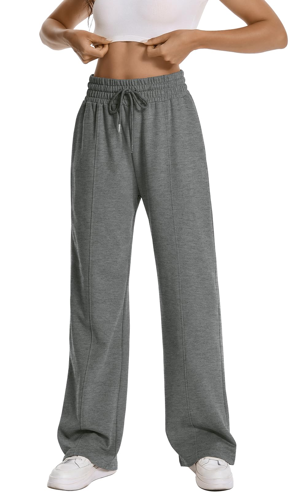 Auriviz Womens High Waisted Drawstring Sweatpants Straight Leg Pants Side Hidden Pockets Sweat Pants 30‘’ Inseam