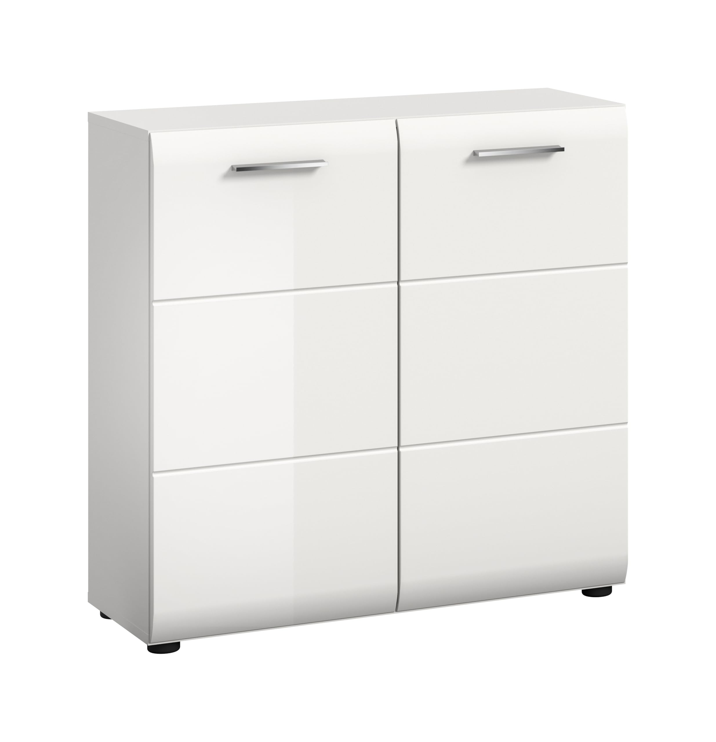 xonox.home – Highboard Ice 80x81x34 cm in weiß Hochglanz und weiß – Stilvolle Highboard Kommode mit viel Stauraum – modernes Design für Wohnzimmer & Essbereich