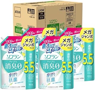 【ケース販売】Aokazebiyori ソフラン プレミアム消臭 フレッシュグリーンアロマの香り 柔軟剤 詰め替え メガジャンボ 2100ml×4|抗菌 防臭 部屋干しOK 花粉対策 超特大 大容量 日本製