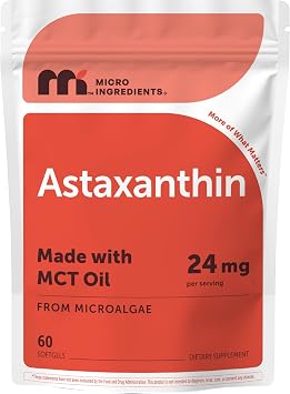 Micro Ingredients Astaxanthin 24mg with MCT Oil, 60 Softgels, 2 Month Supply | Max Strength Astaxanthin Antioxidant Supplements | Fresh Microalgae Source | Non-GMO, Gluten Free, No Soy