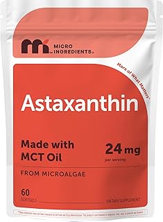 Micro Ingredients Astaxanthin 24mg with MCT Oil, 60 Softgels, 2 Month Supply | Max Strength Astaxanthin Antioxidant Supplements | Fresh Microalgae Source | Non-GMO, Gluten Free, No Soy