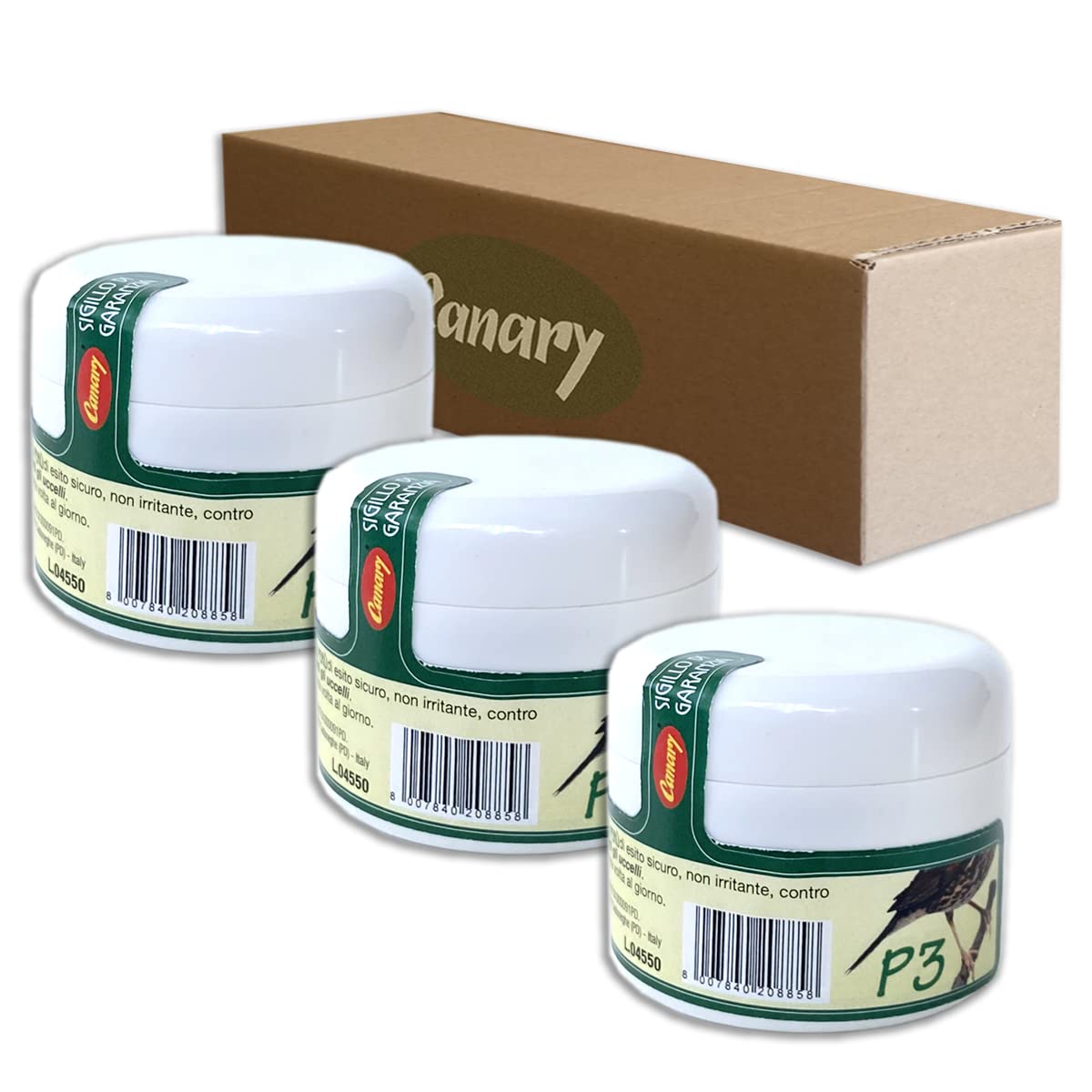 Ungüento Canario P3-1 Pack de 3 tarros - Pomada para Las Patas de Todos los pájaros - Bálsamo, Crema - Aves insectívoras, frugívoras, Loros - Pack de 3 tarros (3x20g)
