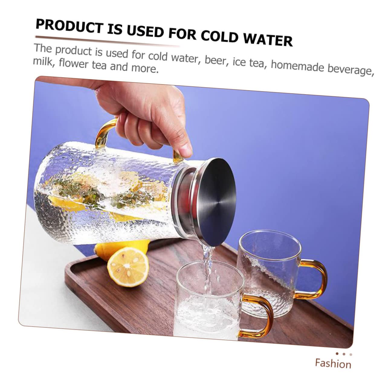 Jarra de Vidrio Delicada Multifuncional y Fácil de Almacenar Tapa de Acero Inoxidable de 1300ml Resistente para Agua Fría y Cerveza Adecuado para Picnics y Fiestas