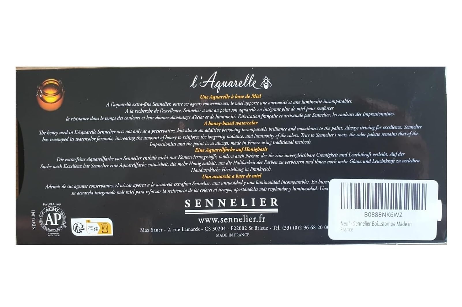 Sennelier Water Color Extra-Fines, 12 tubek po 10 ml, metalowe pudełko, ze szczotką i smugą