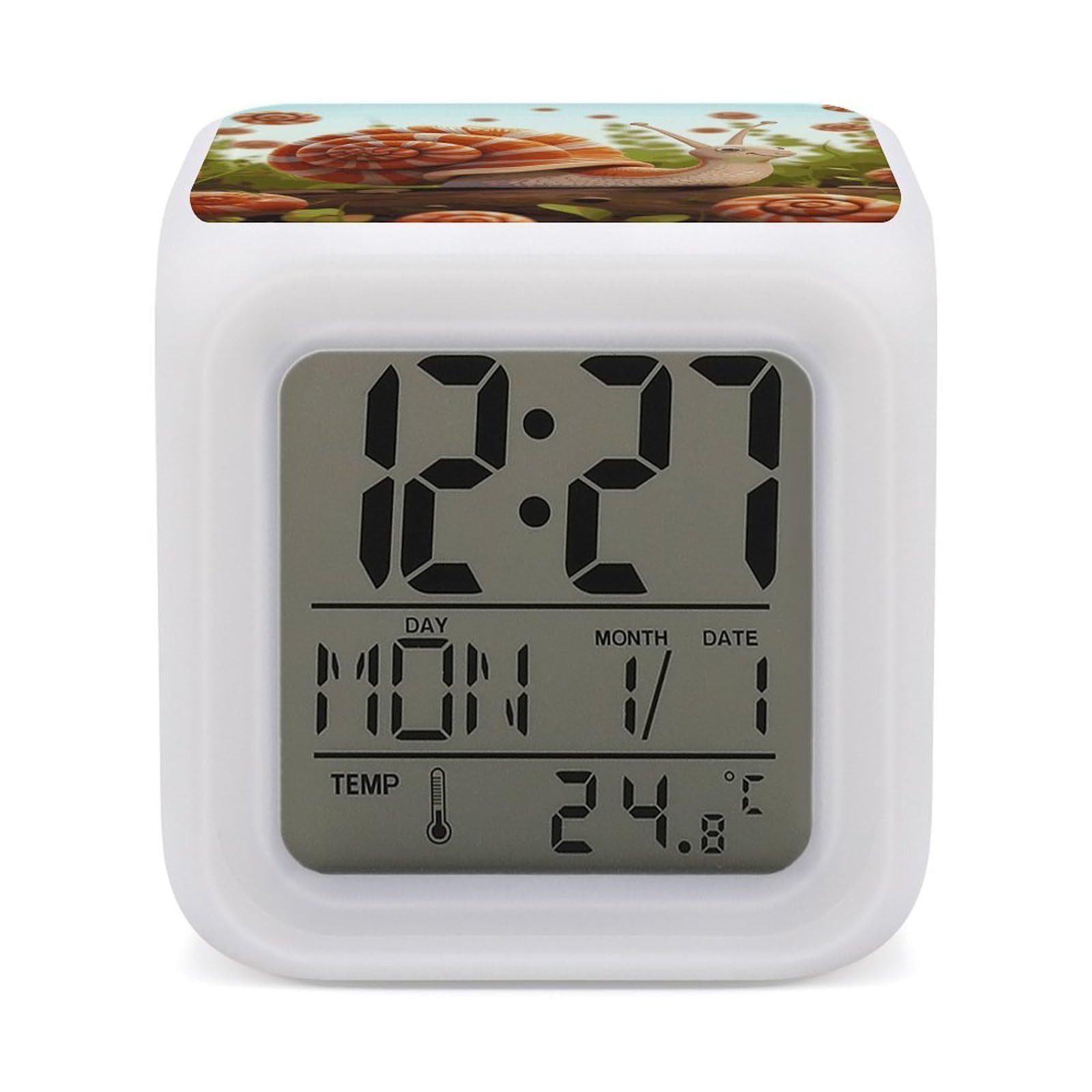 FekiLoot Cute Snail Alarm Clock for Heavy Sleepers Wake Up Digital Clock with 7 Color Changing Night Light Super Loud Digital Alarm Clocks Small Machine Alarm Clocks
