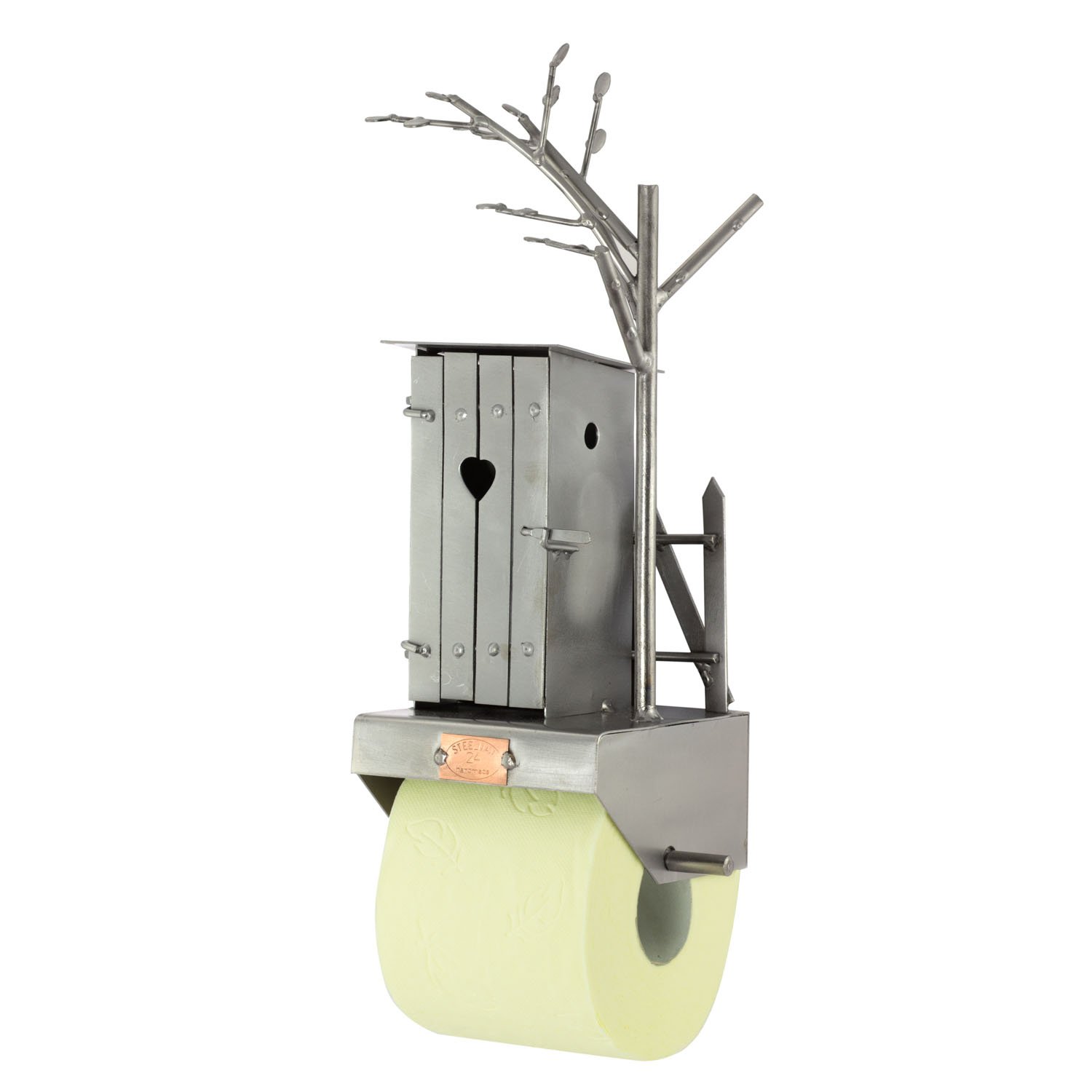 Steelman24 Schraubenmännchen Klorolle mit Haus | Made in Germany,Handarbeit,Geschenkidee,Stahlfigur,Metallfigur,Metallmännchen