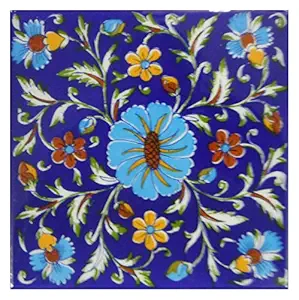 SHIVKRIPA BLUE ART POTTERY Ceramic Decorative Handmade Tiles, 15 x 15 x 0.5 cm (Multicolour) -10 Pieces