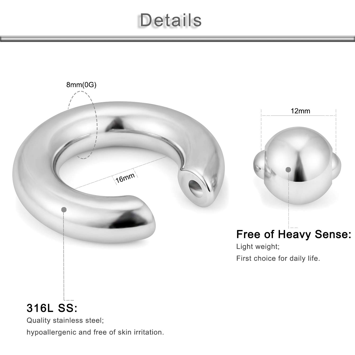 Yaalozei 12G 10G 8G 6G 4G 2G 0G 00G Large Septum Rings Gauges Earrings Hoops 316L Surgical Steel Spring Action Captive Bead PA Ring CBR Septum Nose Rings Piercing Jewelry for Women Men