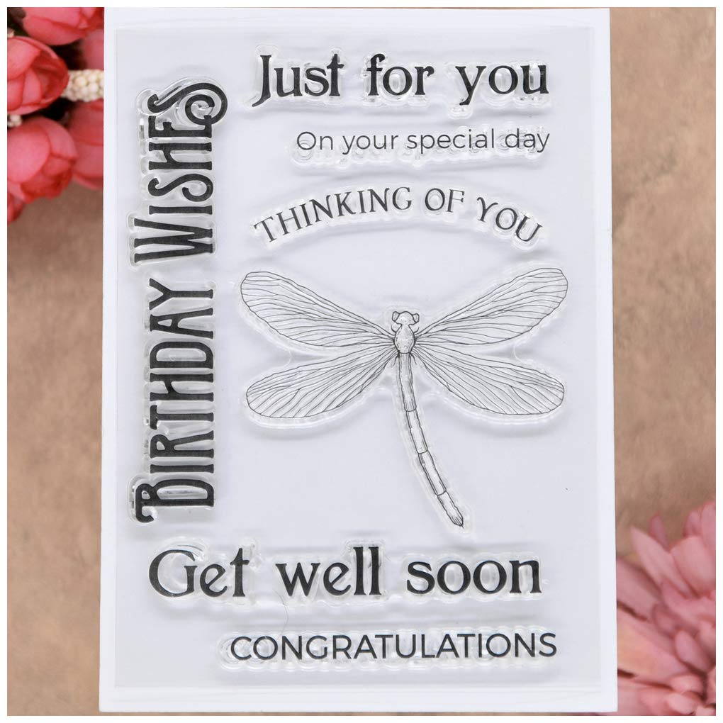 Kwellam Words Just For You Thinking Of You Get Well Soon Congratulations Birthday Wishes Dragonfly Clear Stamps For Card Making Decoration And Diy Scrapbooking