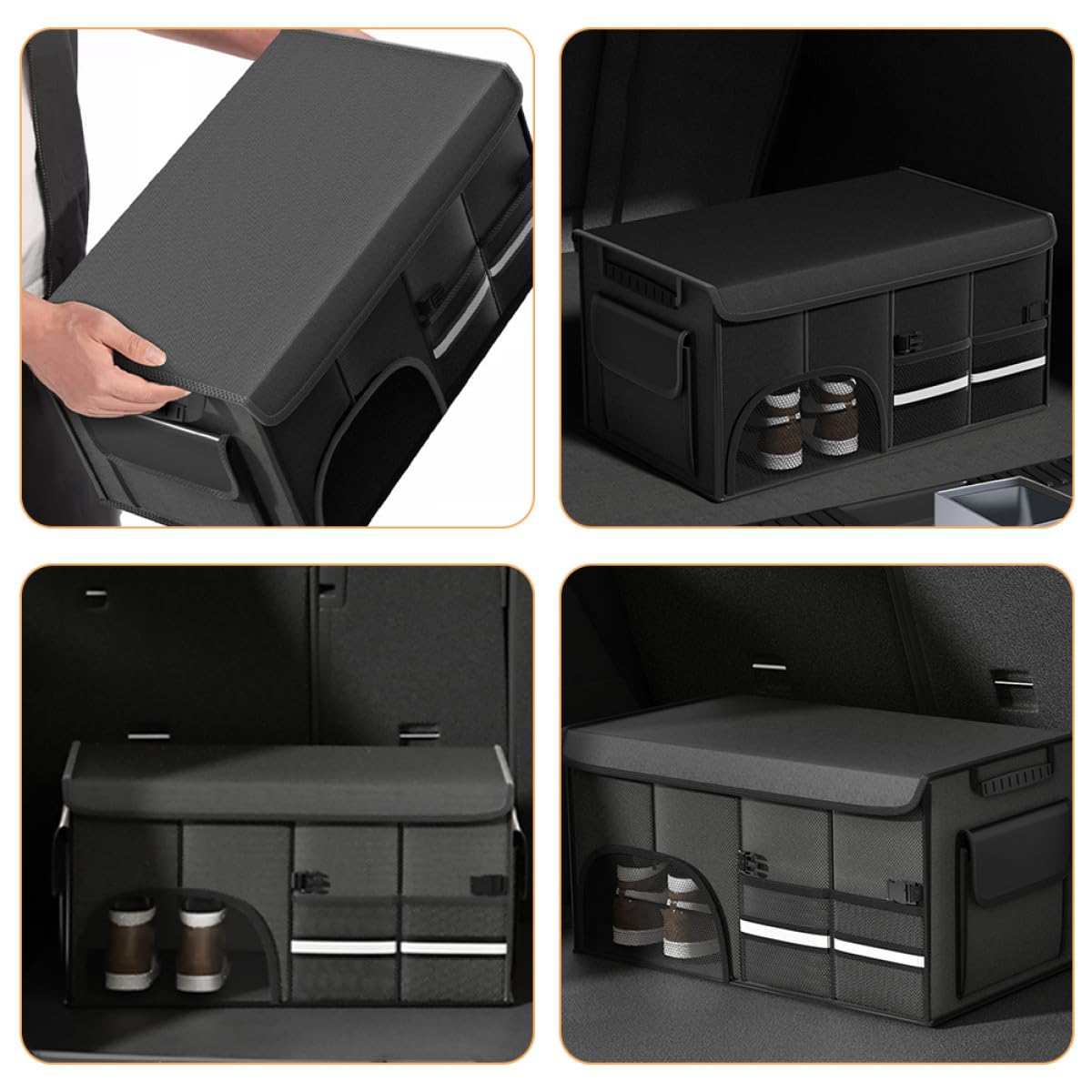 HANABASS Organizador de Maletero de Coche Plegable Grande de Tela Oxford Resistente al Agua, Negro, con Capacidad para 12 Piezas, Adecuado para Suv, Camión y Furgoneta, Almacenamiento