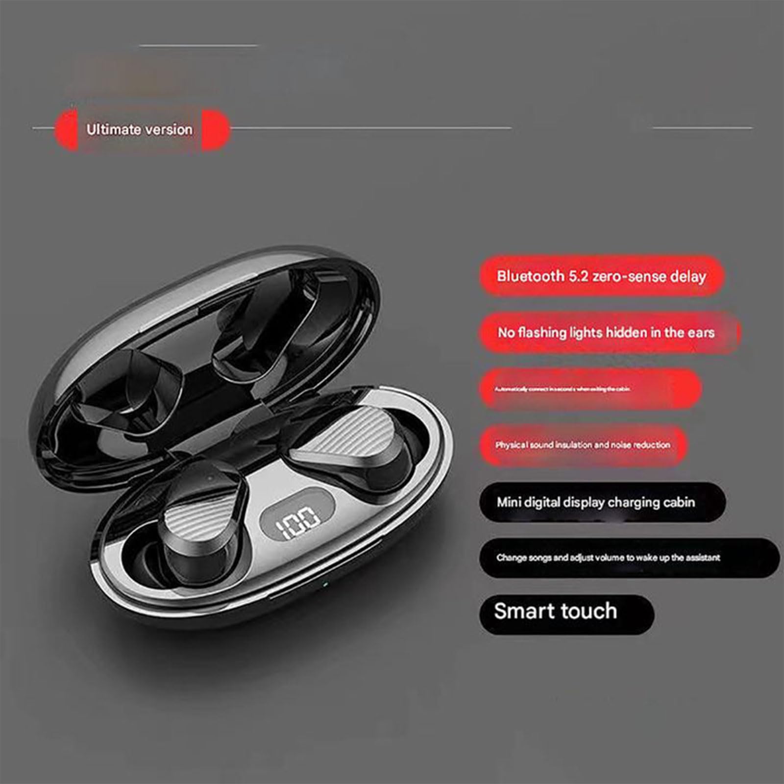 Echolabs Słuchawki douszne 2024, edycja 2024, IPX7, sportowy, wodoodporny, z wyświetlaczem LED, bezprzewodowe słuchawki douszne Bluetooth z redukcją szumów, do treningu, biegania, 3 szt