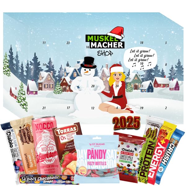 Sport & Fitness Adventskalender 2025 Muskelmacher Shop, Adventskalender für Männer & Frauen, 24 Fitness-Leckereien: Proteinriegeln, Fitness Drinks uvm