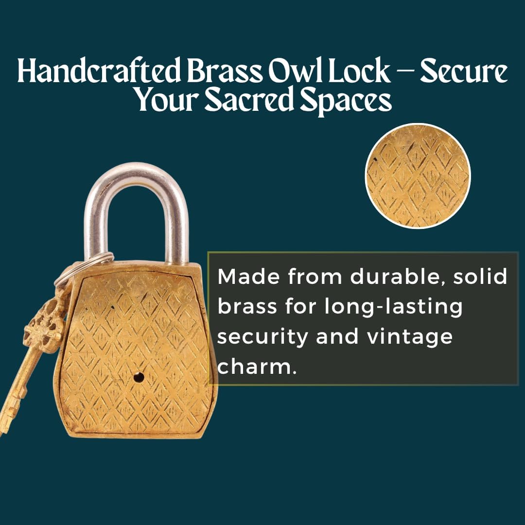 Vintage Owl Brass Padlock with 2 Antique Keys – Handcrafted Decorative Lock for Home, Door, Temple & Gift Purpose