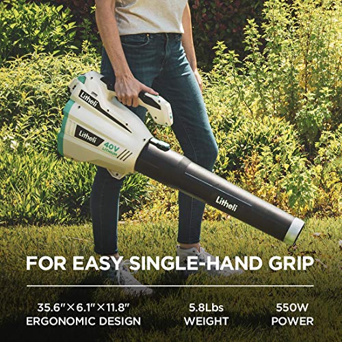 Litheli 40V Cordless Leaf Blower 480CFM Electric Leaf Blowers 92MPH with Brushless Motor, 2.5AH Battery and Charger