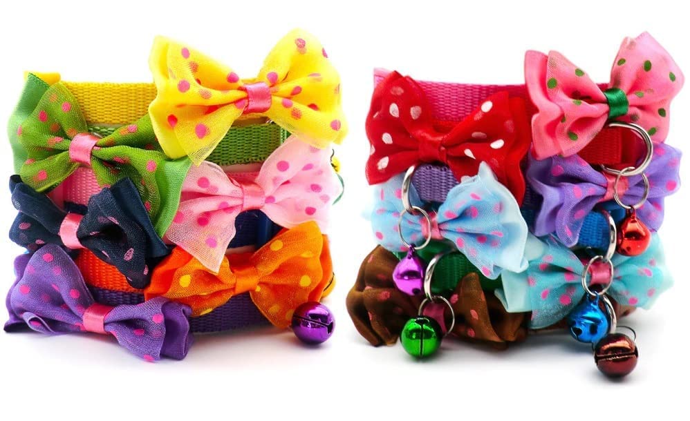 Image of Cat Collars I Color Full with Bell and I Bow Kitten and Small Dogs I Soft Adjustable Collar Safe I Solid and Protection for I Cats and Puppies Cute with Bow Design I (Color May Vary) (Purple)
