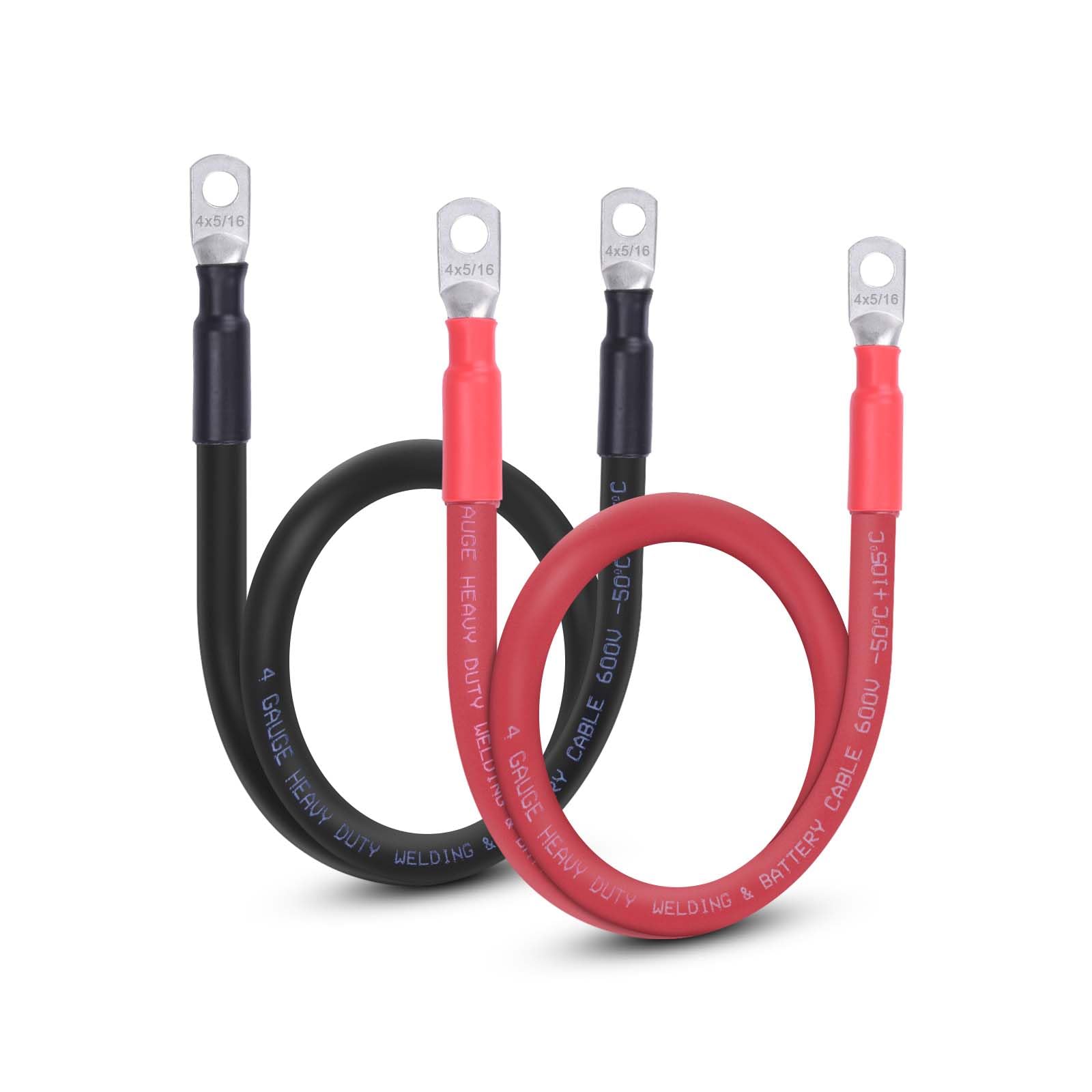 4 AWG Flexible Battery Cable with 5/16" Terminals - OFC Pure Copper Inverter &amp; Welding Wire for Automotive Solar RV Motorcycle (Red + Black 2FT Pair)