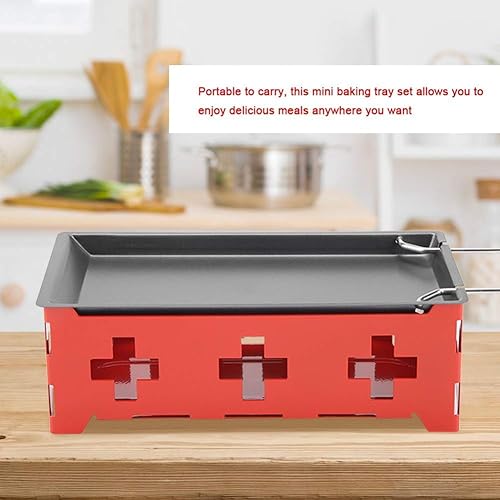 Miniatura 4 de Juego de raclette portátil de queso, bandeja para hornear de hojaldre roja, espátula pequeña, espátula de pala, tostadora de queso antiadherente,
