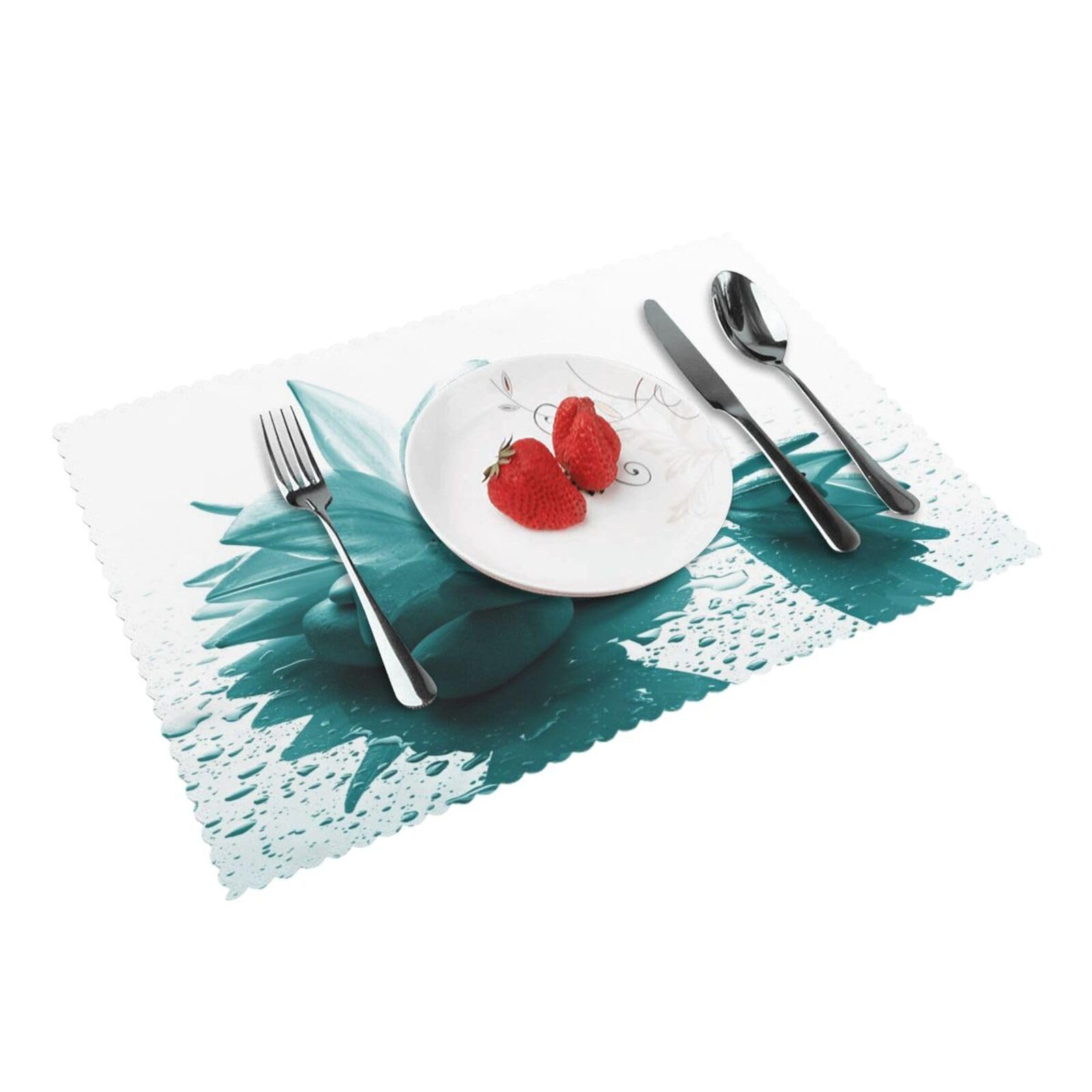 Teal Lily Printed Placemats Set of 4 PCS Washable Placemat for Kitchen Table Heat-resistant Table Mats 45x30 CM