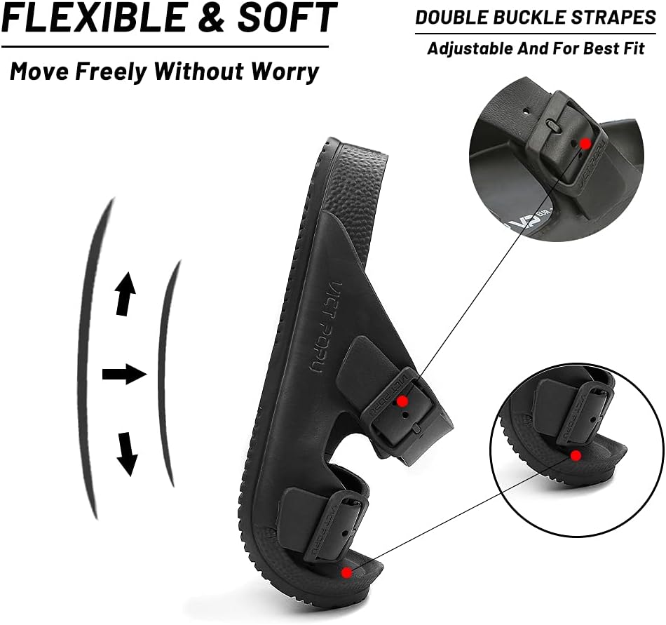 VICT POPU Womens Sandals Adjustable Double Buckle Strap Waterproof EVA Flat Slides - Image 3