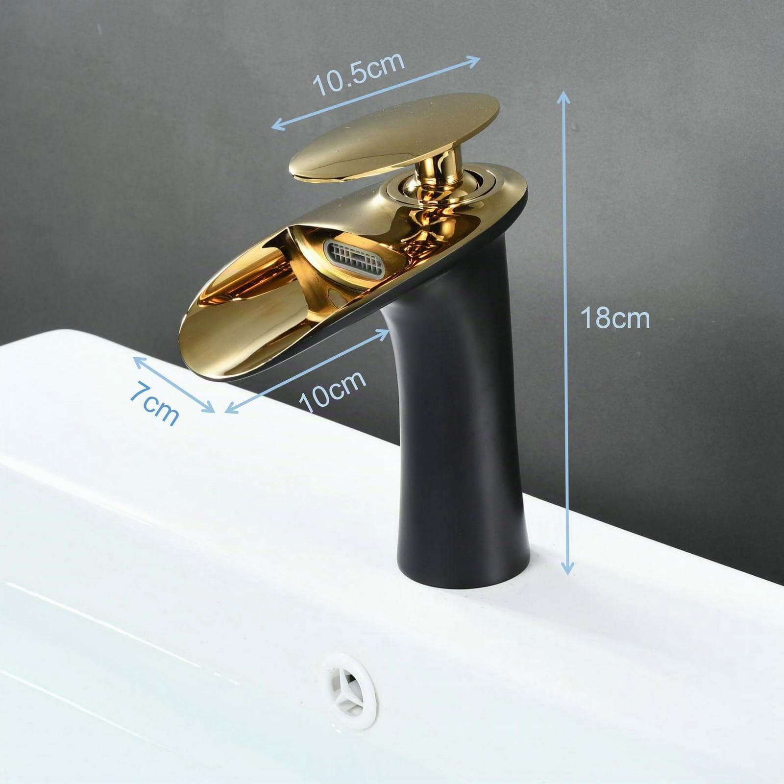 SHUNLI Rubinetto Lavabo Cascata Nero Oro, Design Elegante Rubinetto Bagno, Miscelatore Lavabo Rubinetteria in Ottone, Acqua Calda e Fredda Disponibile