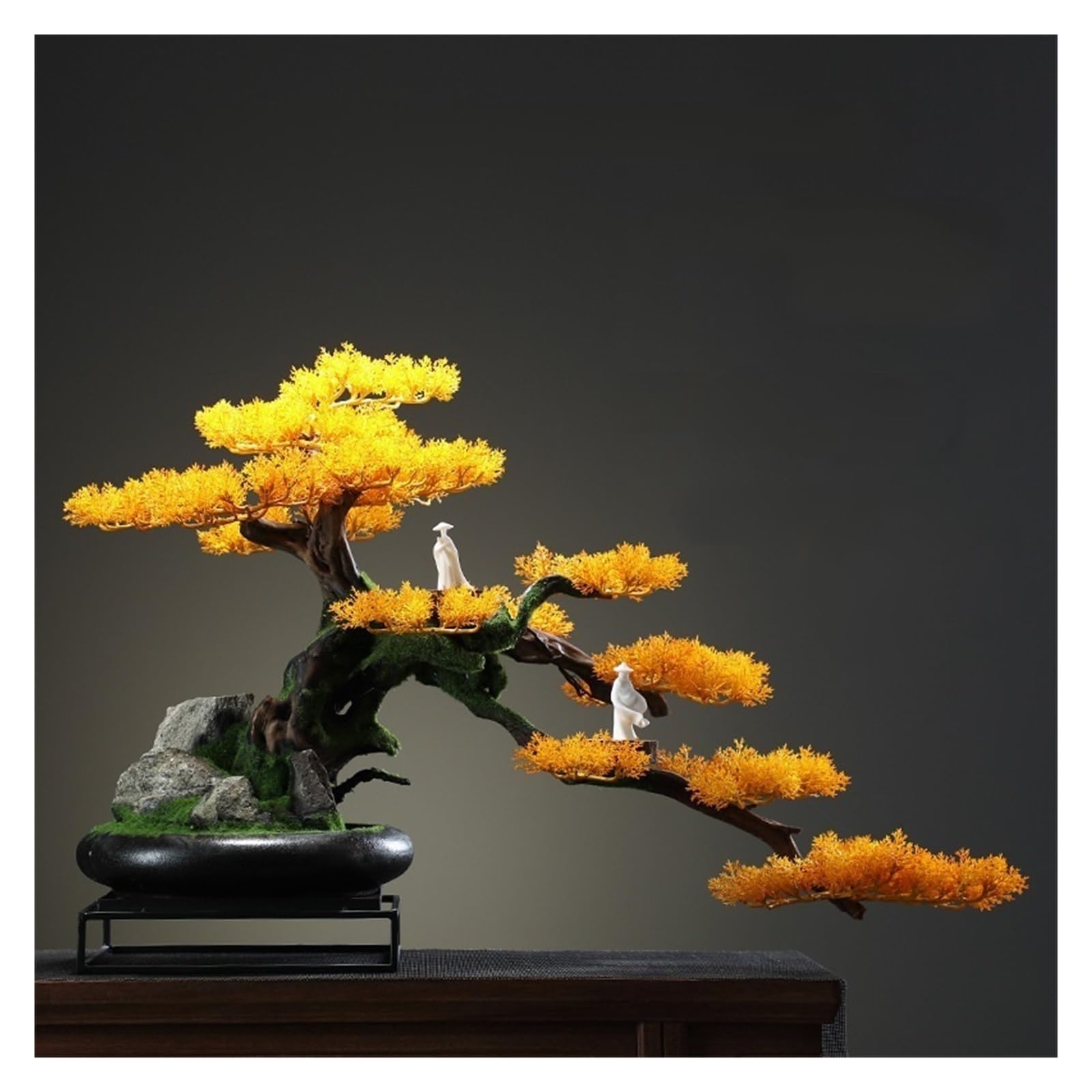 SWENEEN Home Fake Plants Creative Office Decoration Chinese Style Simulation Pine Bonsai Study Porch Living Room Zen Decoration Crafts Artificial Bonsai Decoration,