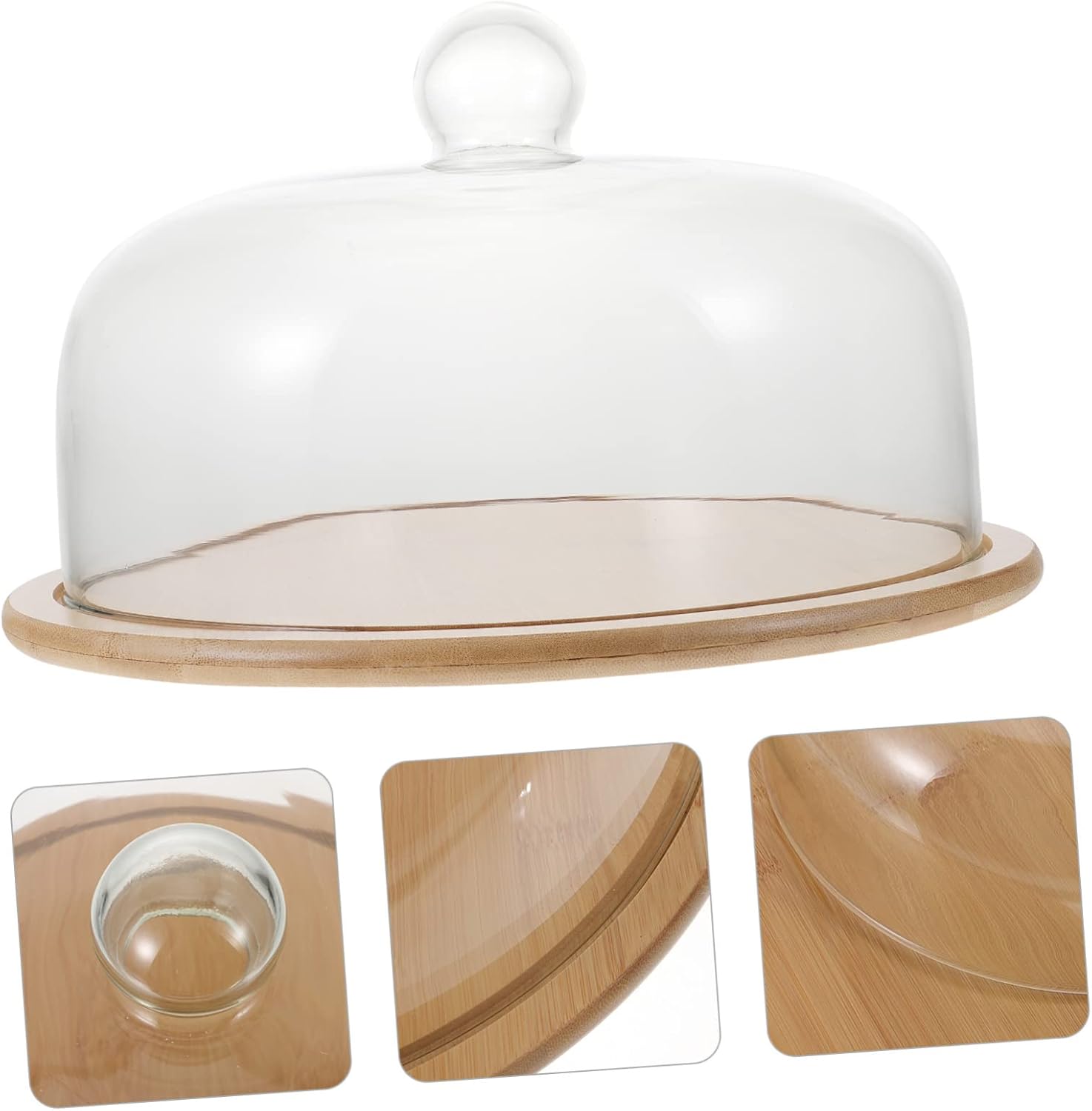 1Set Transparent Glass Cake Cover with Tray Food Cover for Cake Pastry Bread for Keeping Food Clean and Protected