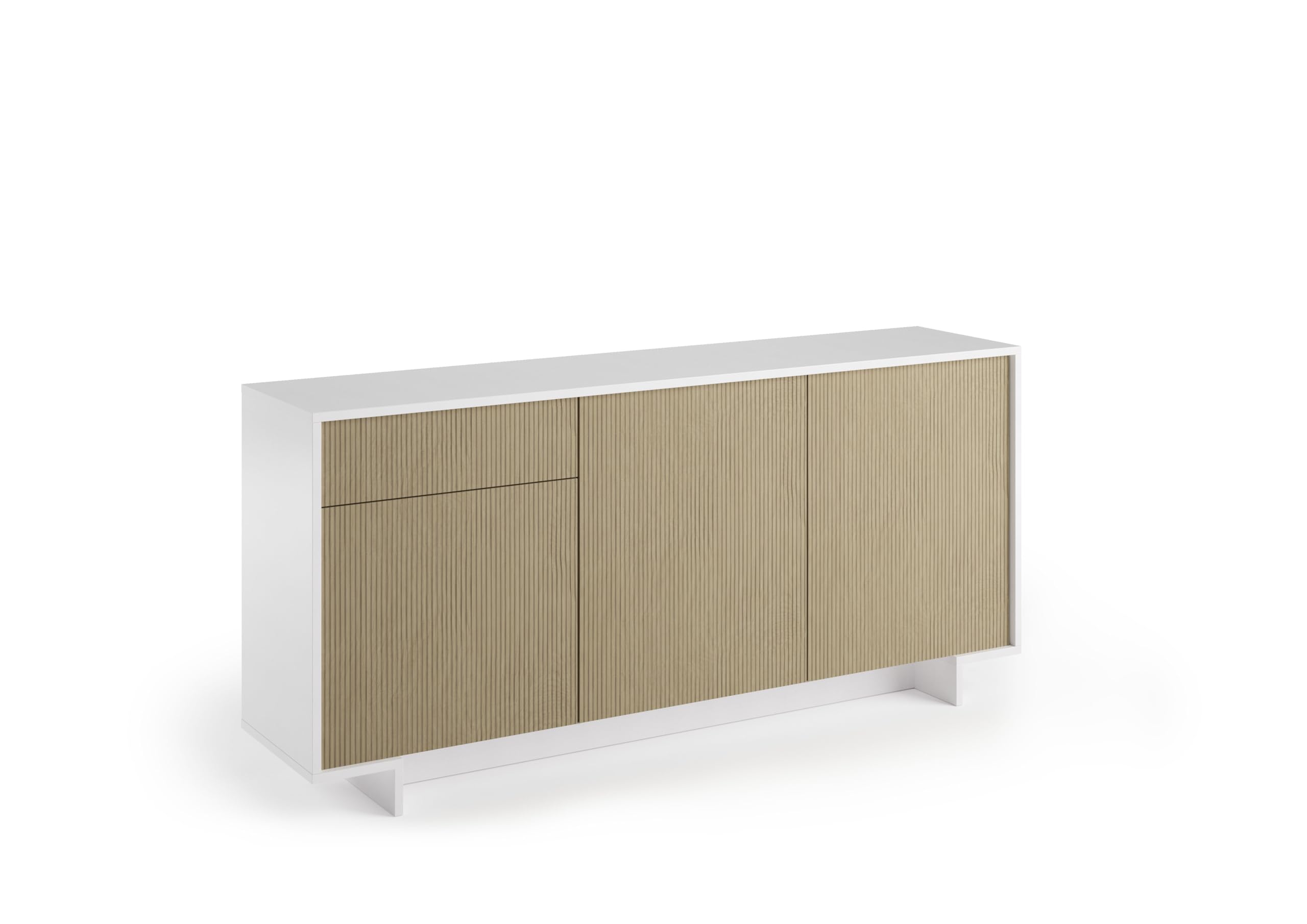 Terraneo madia con 3 ante e 1 cassetto – Mobile contenitore elegante per soggiorno o sala da pranzo, dimensioni 170x42x78 cm (Bianco cannetè chiaro)