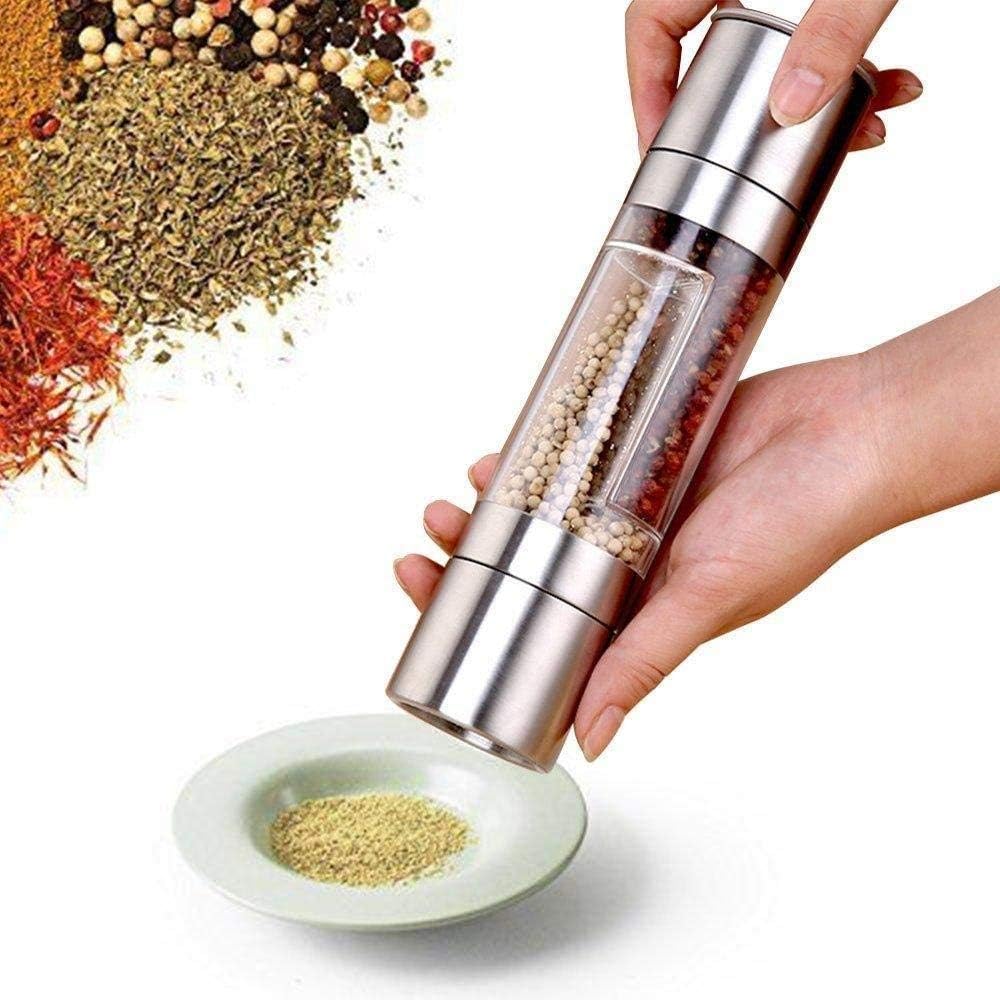 Salt and Pepper Grinder 2 In 1 Stainless Steel Adjustable Coarseness Pepper Grinder Dual Mill Spice Grinder Pepper Mill Salt Mill Acrylic Salt and Pepper Shakers image 4