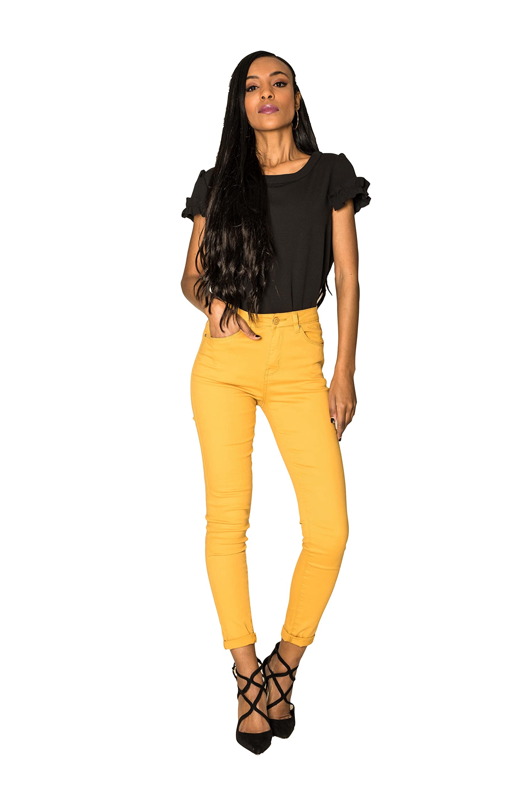 Nina Carter P056 Pantalones vaqueros para mujer, corte ajustado, cintura alta