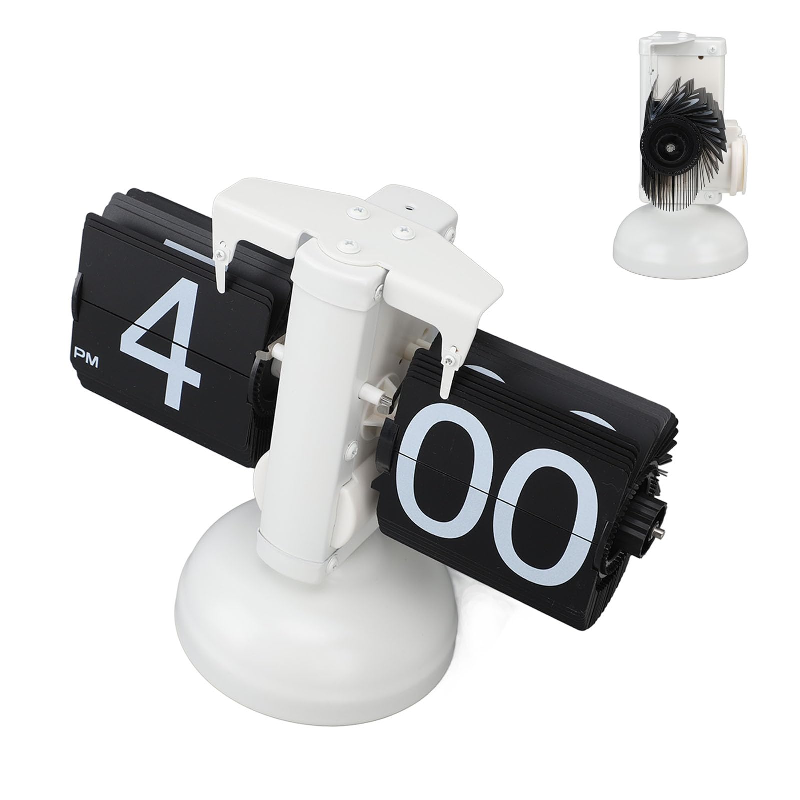 Qcwwy Digitaluhr, Retro, klappbar, aus Edelstahl 304, mechanische Uhr, für Büro und Zuhause, Wohnzimmer, Page noire à cadre blanc à pied unique