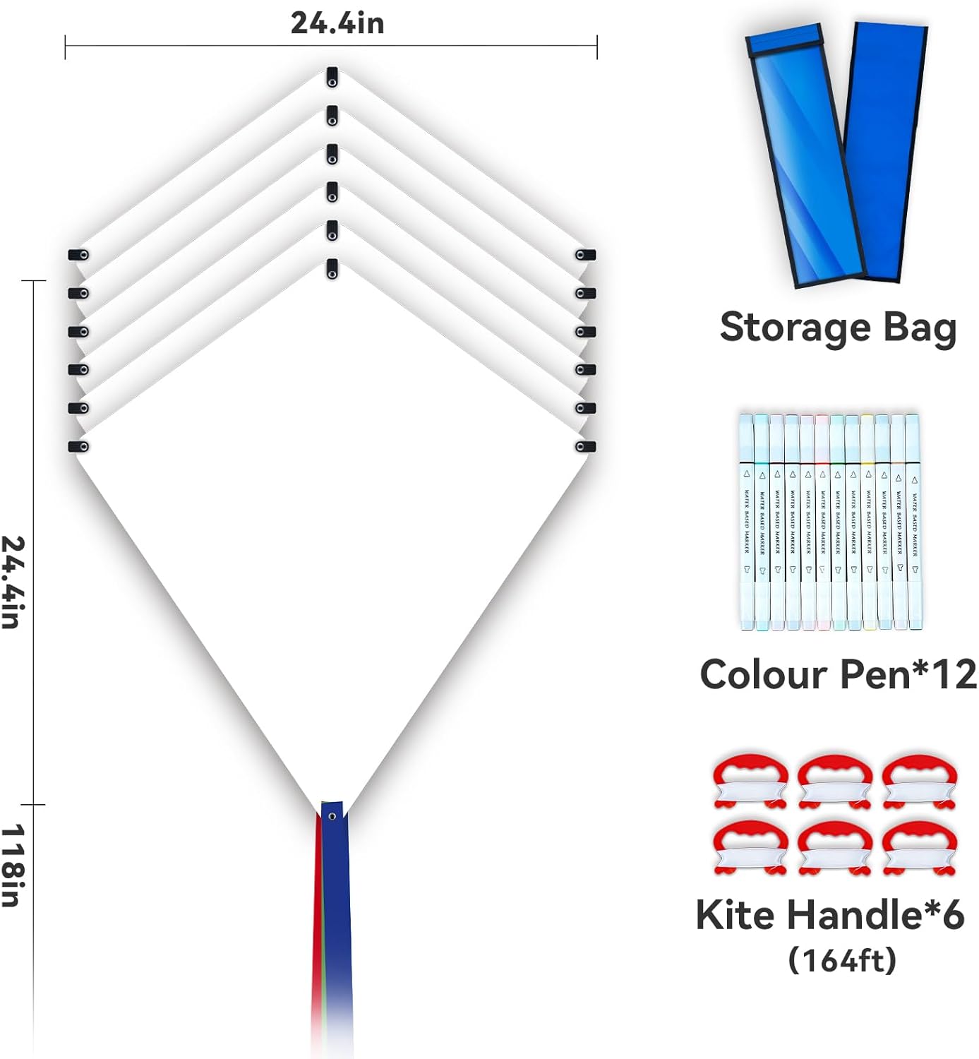 Blank Kite Paper for Creative Kids & Adults - 6 Pack Diamond Kite Making Kit, Extremely Easy to Fly DIY Kites, Ideal for Art Projects, Gifts and Party Activities