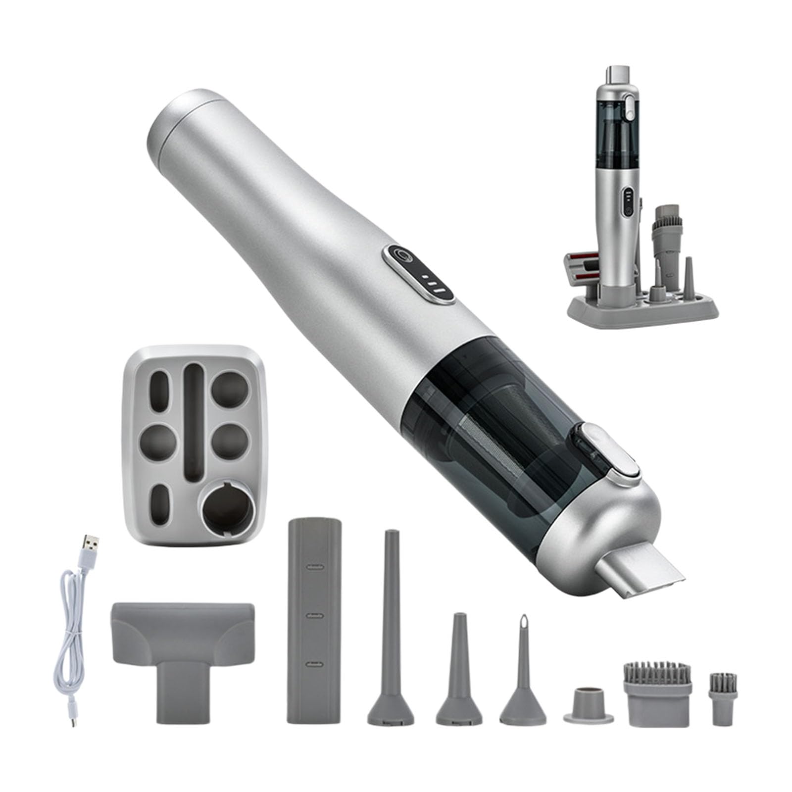 Strumento di pulizia compatto senza fili, 11,1 V, motore brushless, altezza 34,3 cm, design silenzioso per scale, tende, aree strette, aspirapolvere domestico