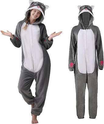 Animal Onesie Adult Funny Pajamas Flannel Hoodie One-Piece Costume Christmas Halloween Cosplay Sleepwear for Women Men