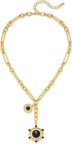 GZQ Chunky Gold Pendant Necklace for Women Paperclip Black Stone Statement Neckl