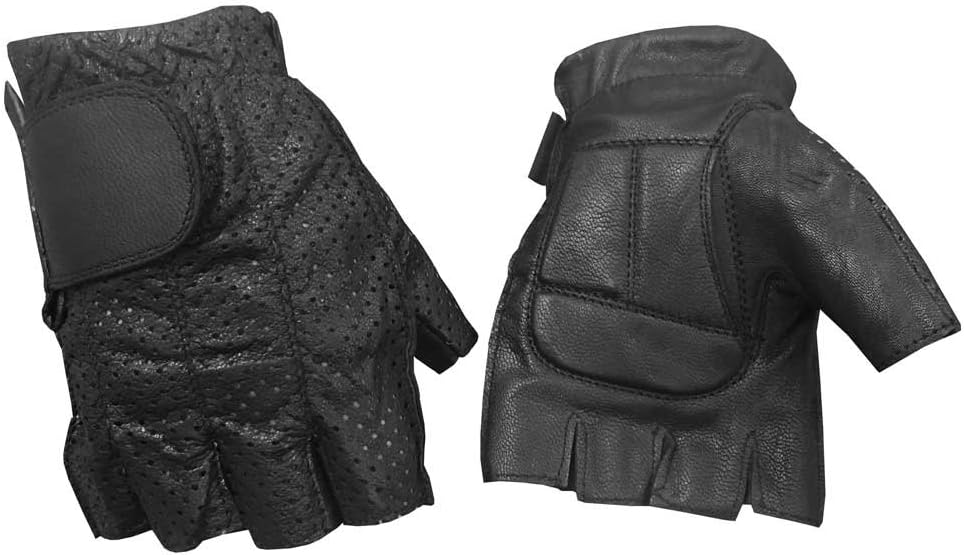 Redline Men’s Perforated Fingerless Motorcycle Leather Gloves, Black G-059PR