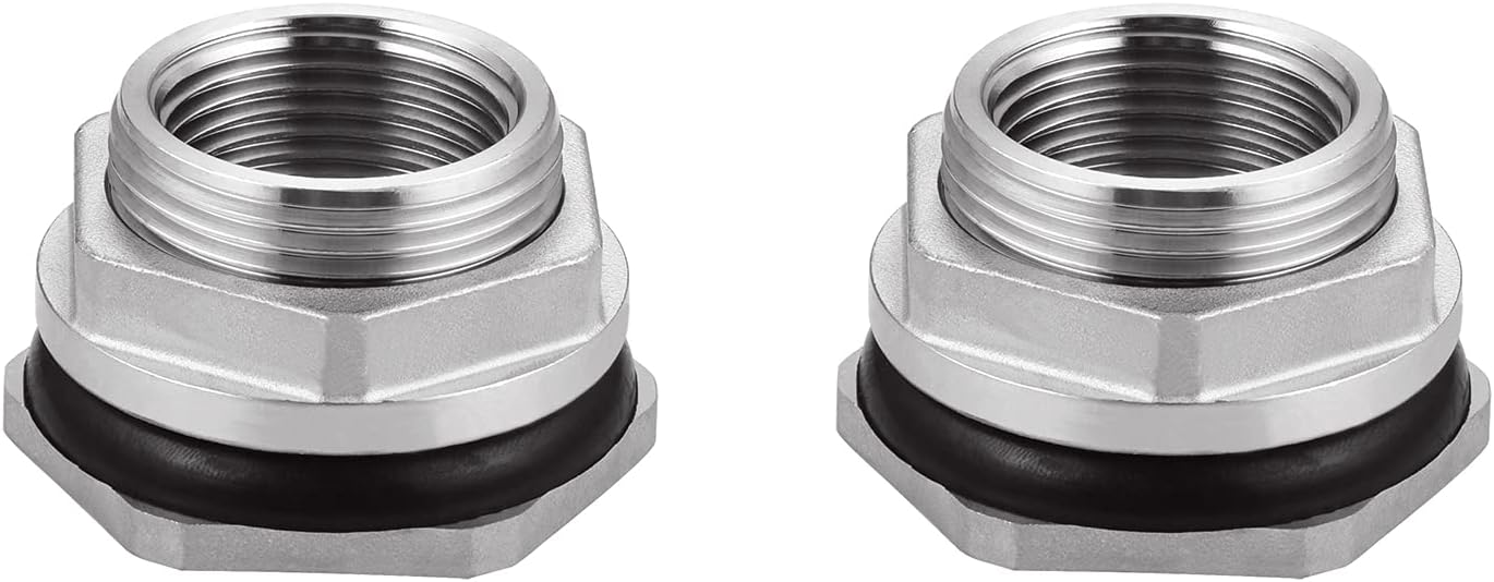 Bulkhead Water Tank Fitting,1" NPT Female Thread,304 Stainless Steel Thru-bulk Fitting(2 Pcs)