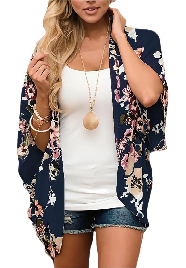 Camisunny Women Chiffon Printed Cardigan Kimono Robe Tops Beach Bikini Cover up Blouse