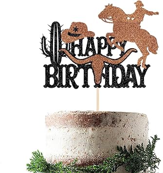 Cowboy Happy Birthday Cake Topper | shiny cowboy happy birthday cake topper for boys girls themed birthday decorations