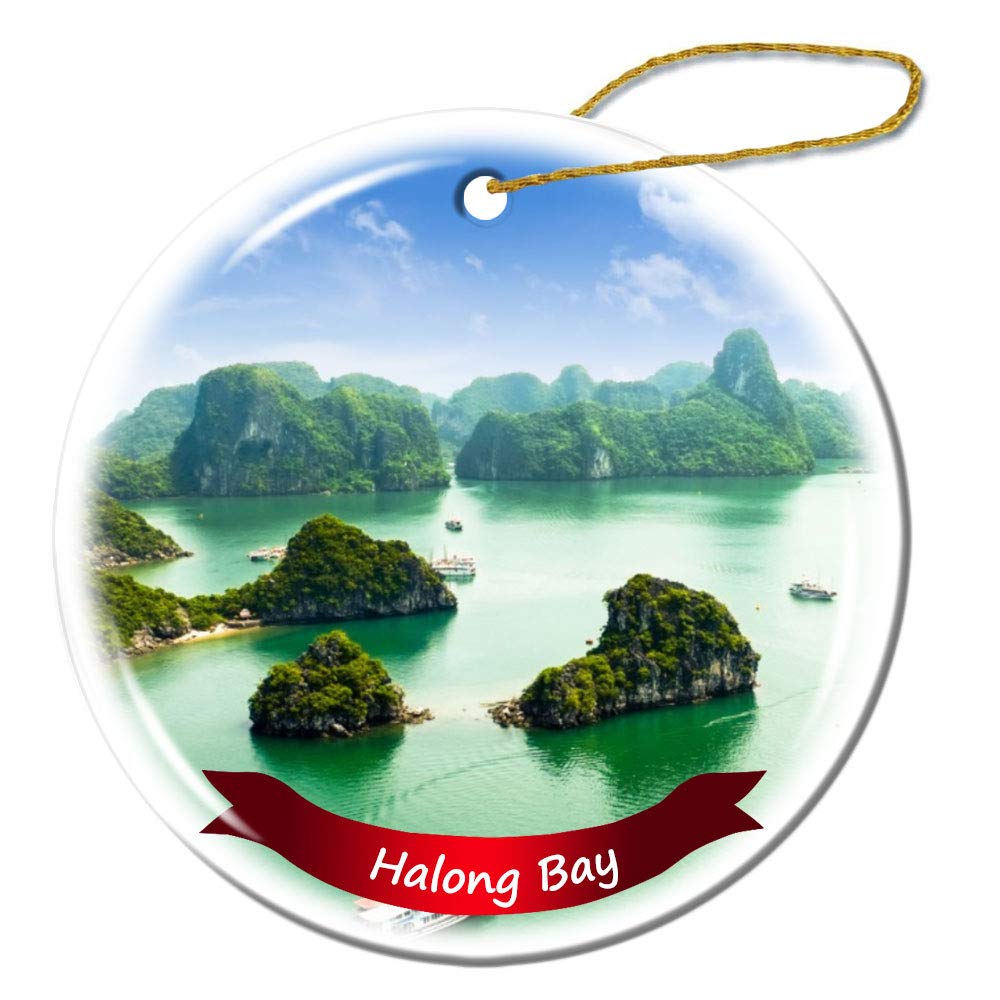 Higoss Multi Color Halong Bay Vietnam Christmas Ornament Porcelain Double-Sided Ceramic Ornament,3 Inches