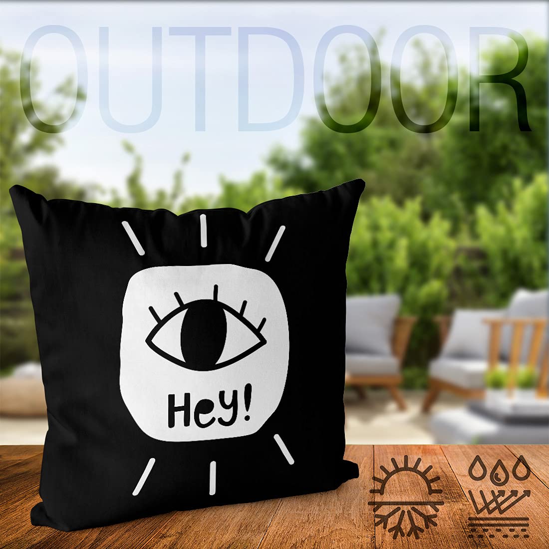 VOID Hey! Auge Spruch Cartoon Kissenbezug Kissenhülle Sofakissen Kissen Deko Outdoor-Kissen Dekokissen, Kissen Größe:80 x 80 cm
